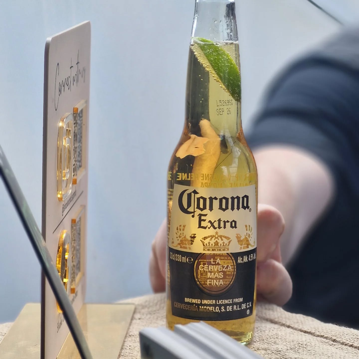 Bottled beer being served at the bar