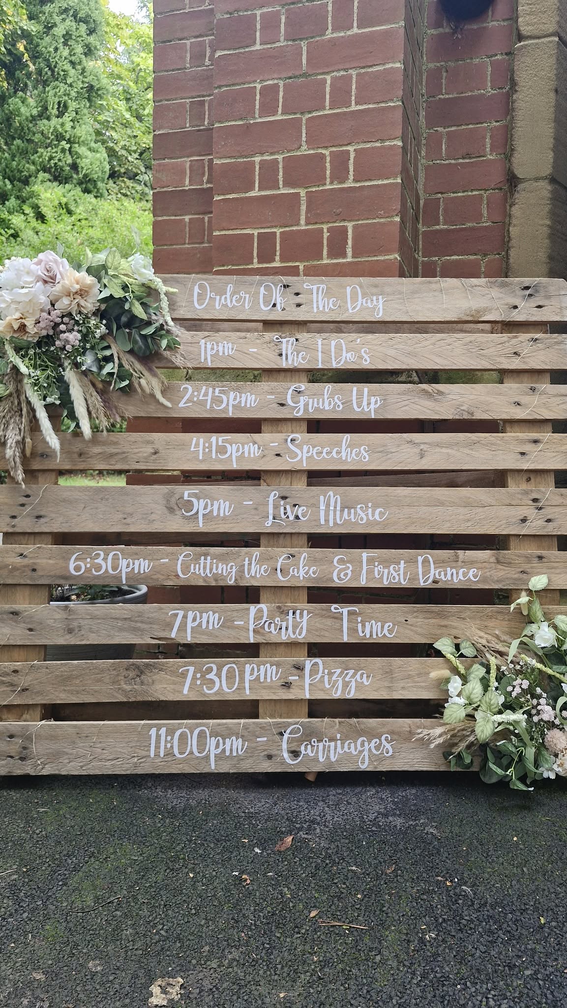 Wedding order of the day sign
